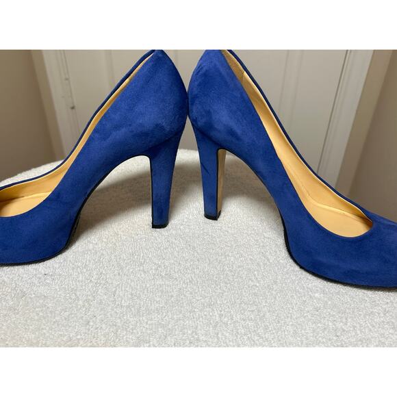 Kate Spade Blue Suede Platform Closed Toe Stiletto Heels - Picture 8 of 11